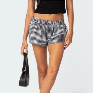 Edikted Plaid Black and White Gingham Shorts Elastic Waist Boxer